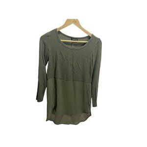 Bebe Tunic Blouse Green XS Half-Sheer Tummy Rib Mix Chiffon Stretch Y2K